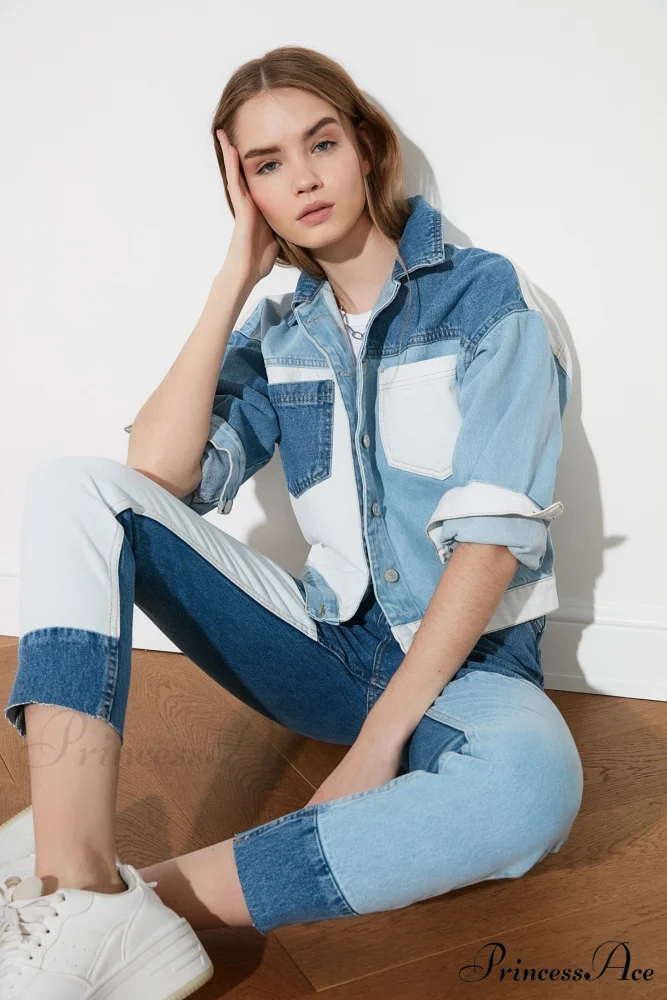 Block Denim Winter Warm Coat - Image 2