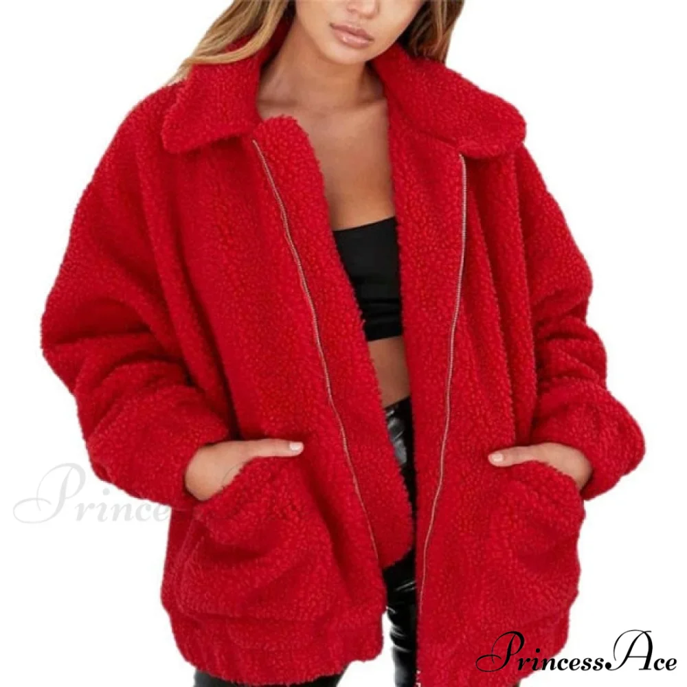 Soft Fur Plush Pocket Plus Size Teddy Coat - Image 3