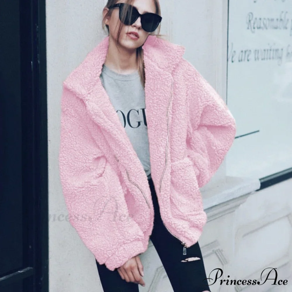 Soft Fur Plush Pocket Plus Size Teddy Coat - Image 4