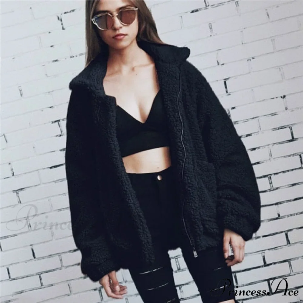 Soft Fur Plush Pocket Plus Size Teddy Coat - Image 5