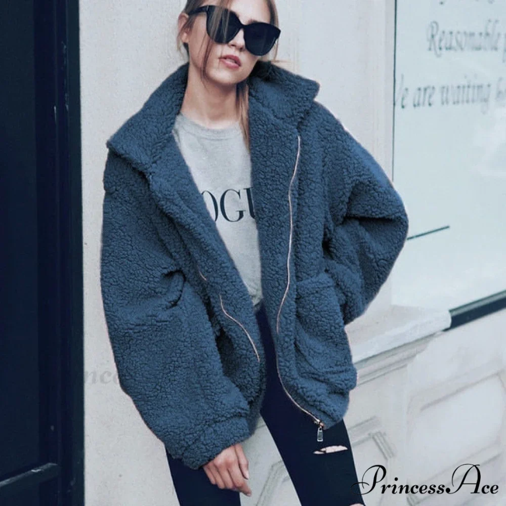 Soft Fur Plush Pocket Plus Size Teddy Coat - Image 8