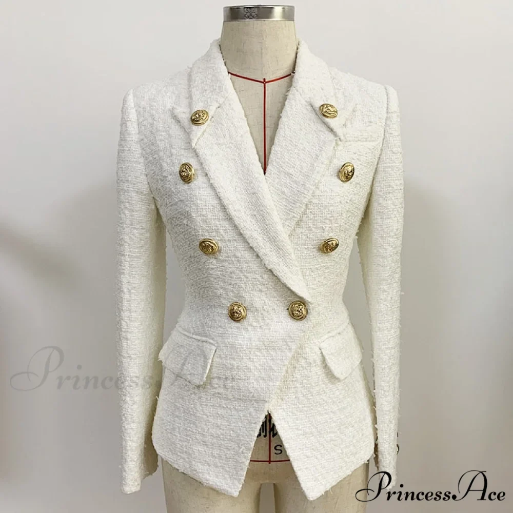 Double Breasted Lion Buttons Slim Blazer - Image 2