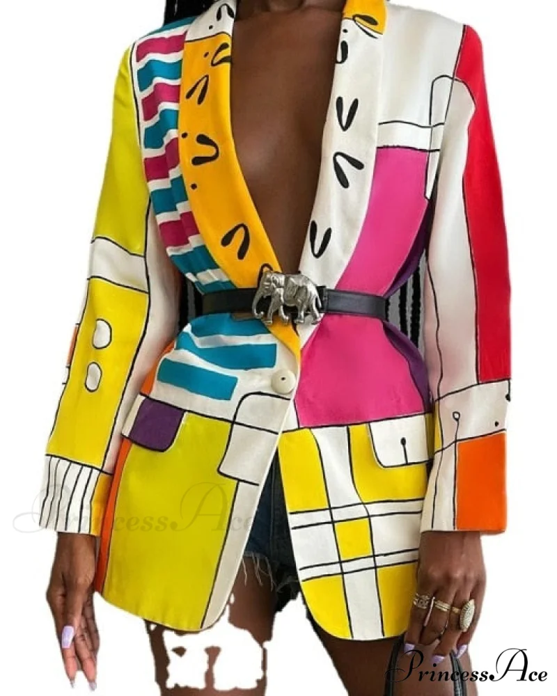 Shawl Lapel Long Sleeve Abstract Blazer - Image 3