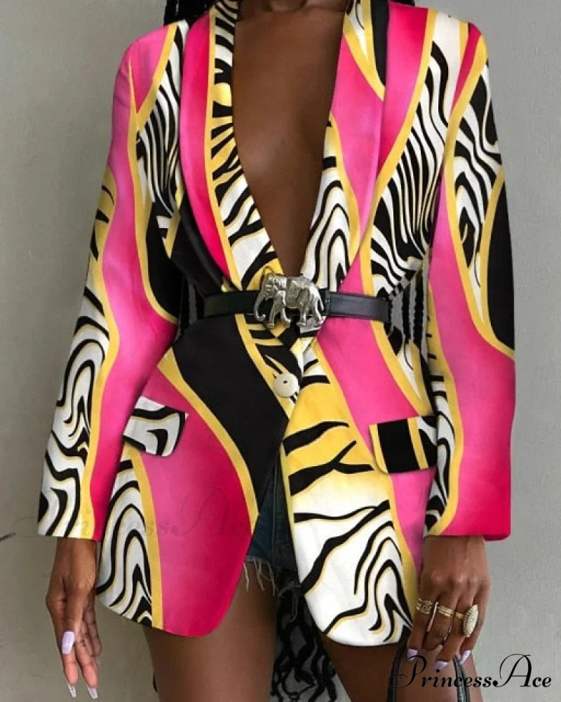 Shawl Lapel Long Sleeve Abstract Blazer - Image 6