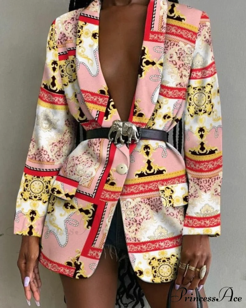 Shawl Lapel Long Sleeve Abstract Blazer - Image 8