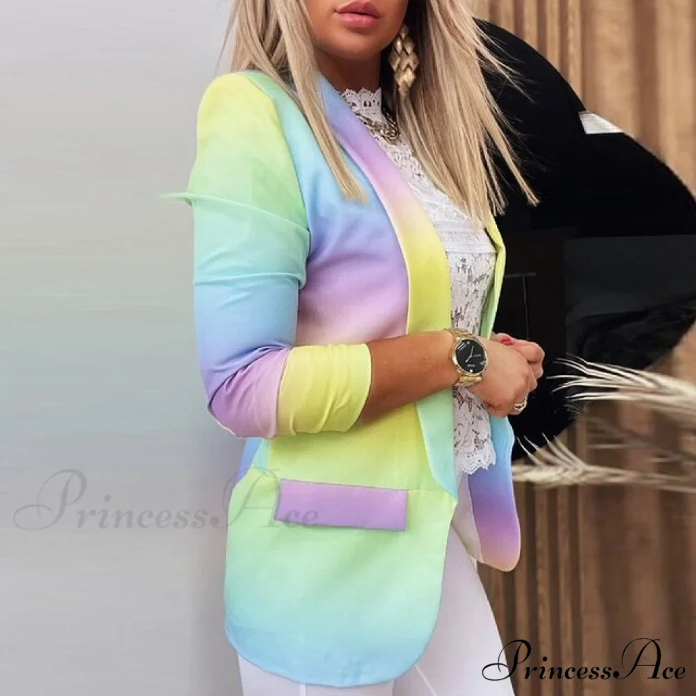 Fashion Rainbow Printed Notched Blazers - Image 3