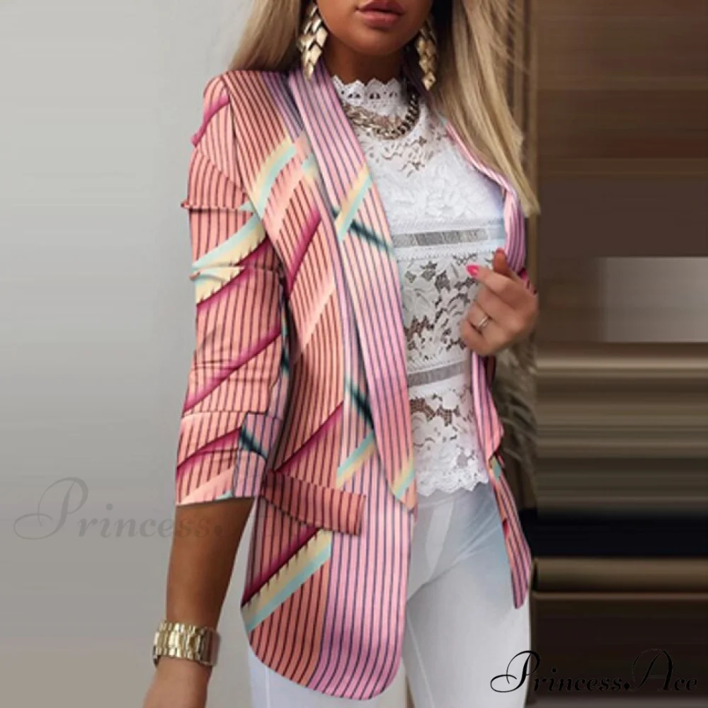 Fashion Rainbow Printed Notched Blazers - Image 5