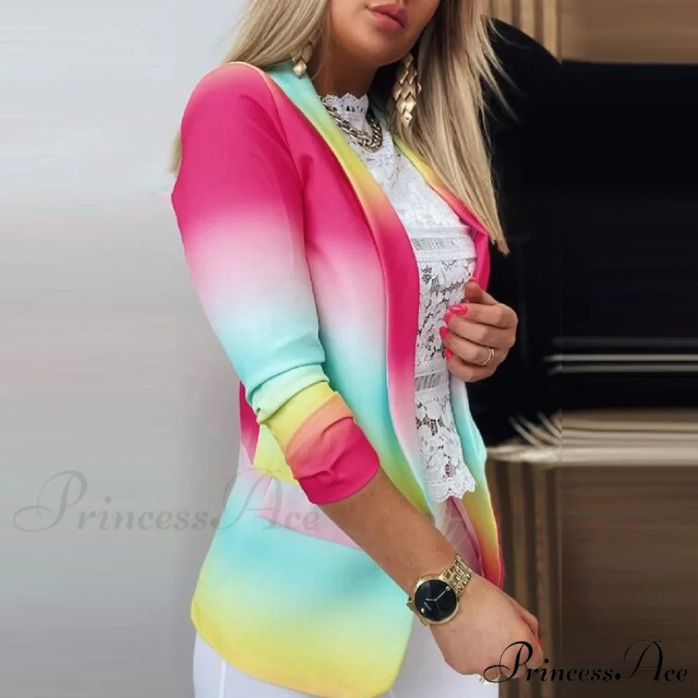 Fashion Rainbow Printed Notched Blazers - Image 6
