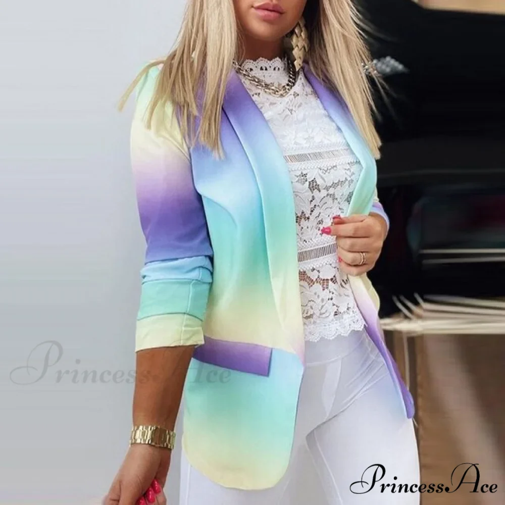Fashion Rainbow Printed Notched Blazers - Image 8
