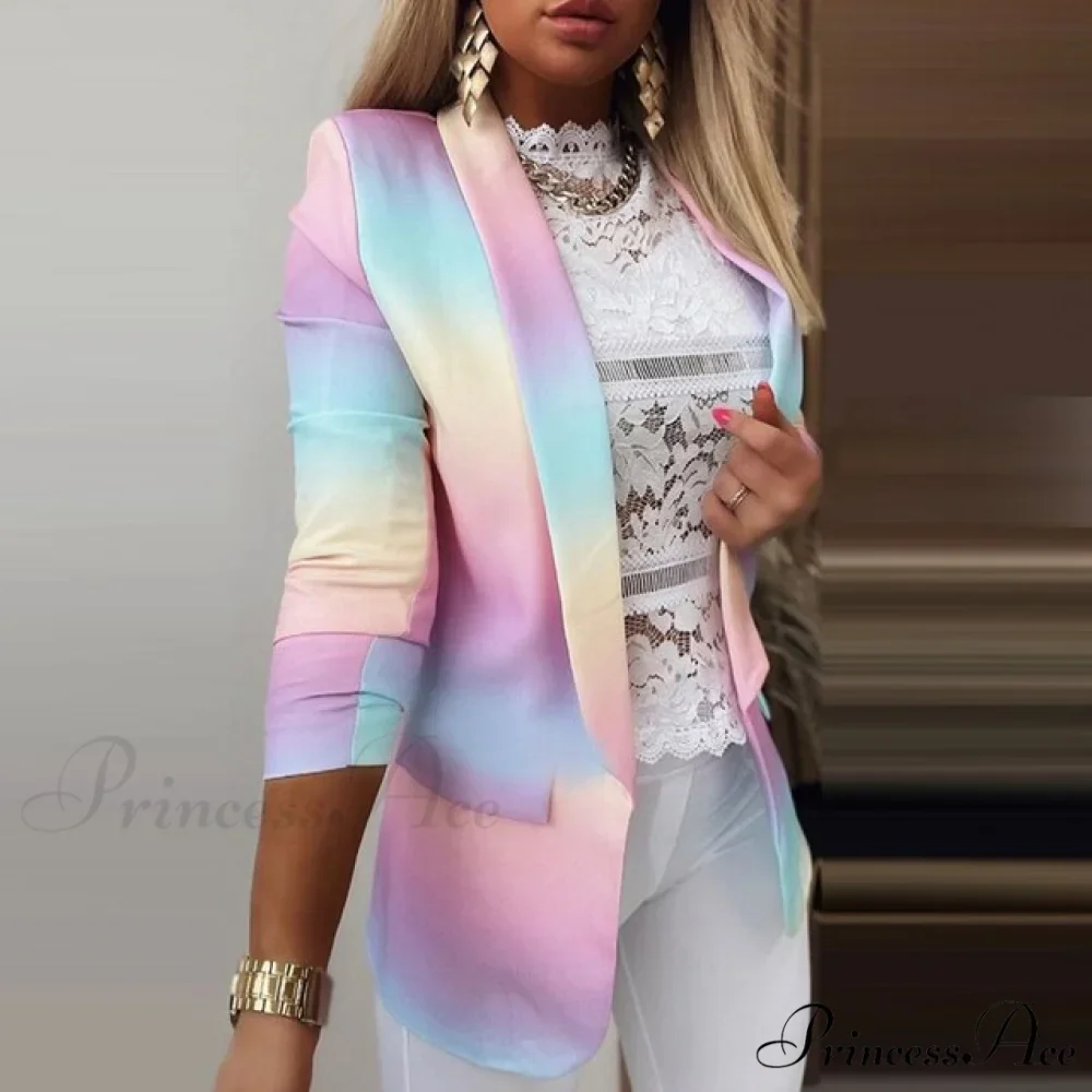 Fashion Rainbow Printed Notched Blazers - Image 9