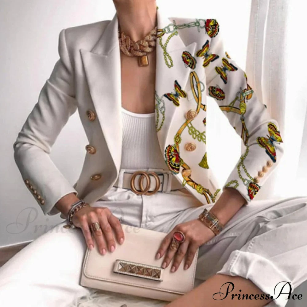 Office Lady Elegant Comfy Butterfly Print Blazer - Image 3