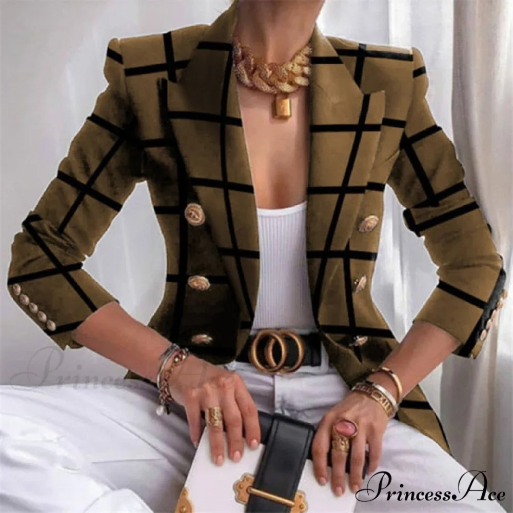 Plaid Leopard Chain Print Stitched Blazer - Image 6