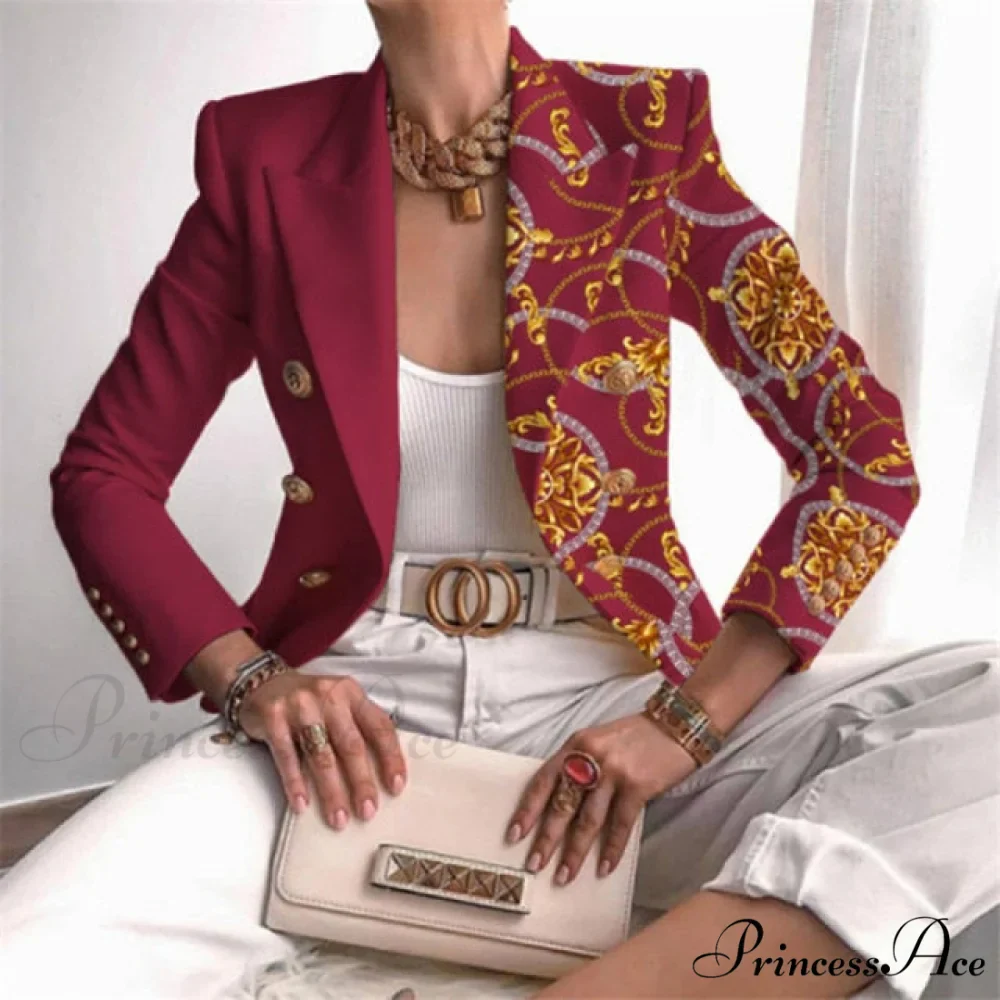 Plaid Leopard Chain Print Stitched Blazer - Image 8