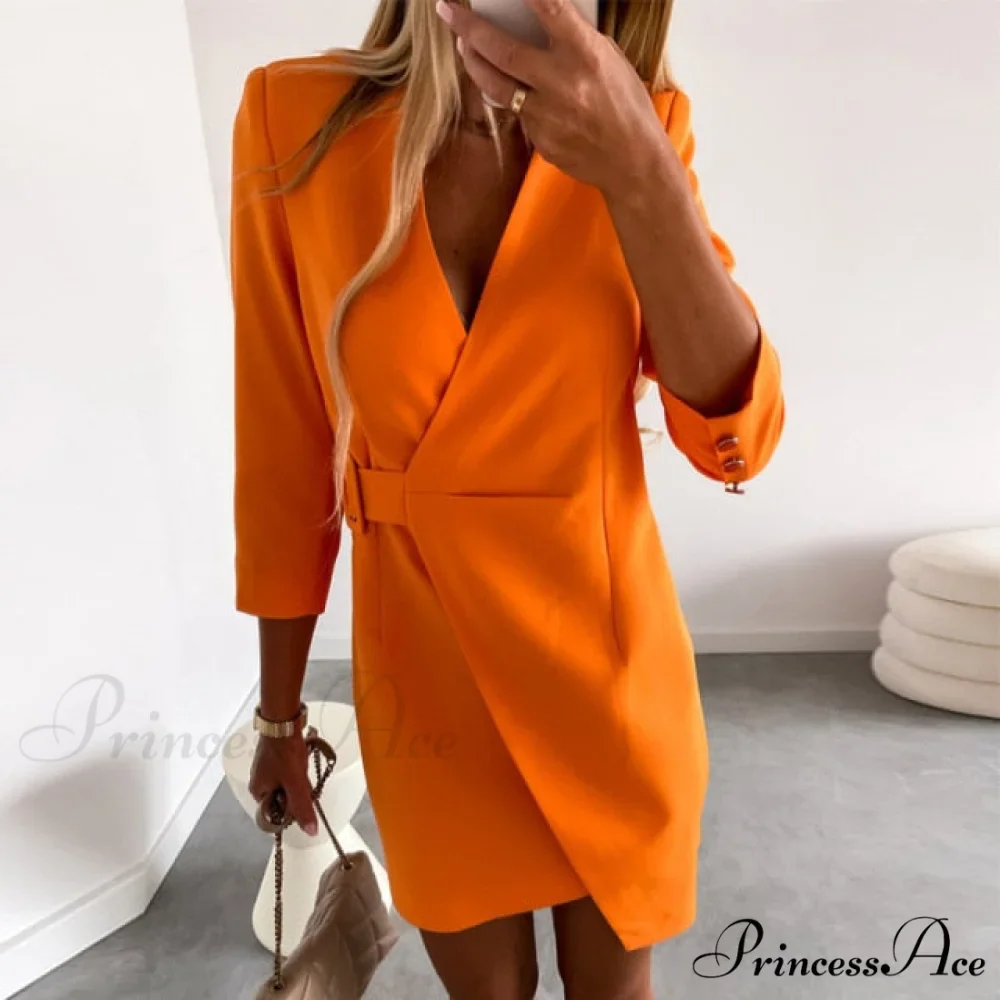 Elegant V-Neck Side Belt Office Lady Suit Dress - Image 2