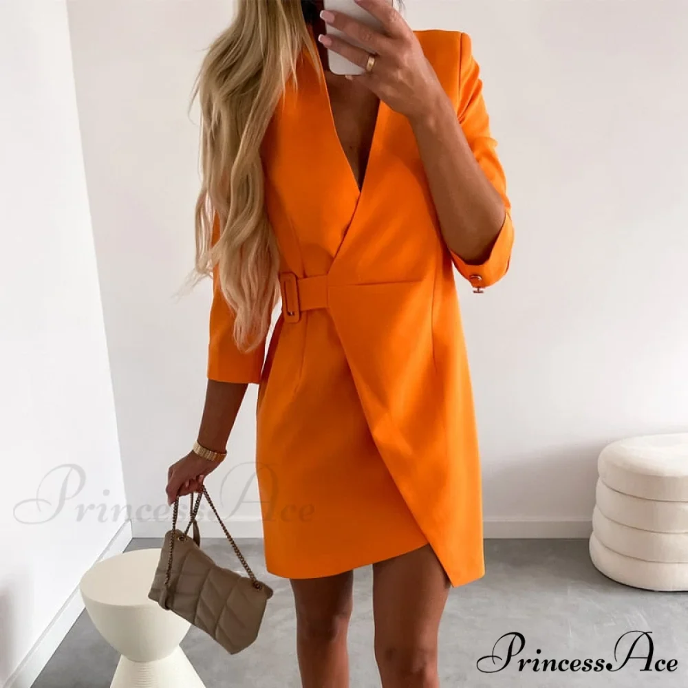 Elegant V-Neck Side Belt Office Lady Suit Dress - Image 5