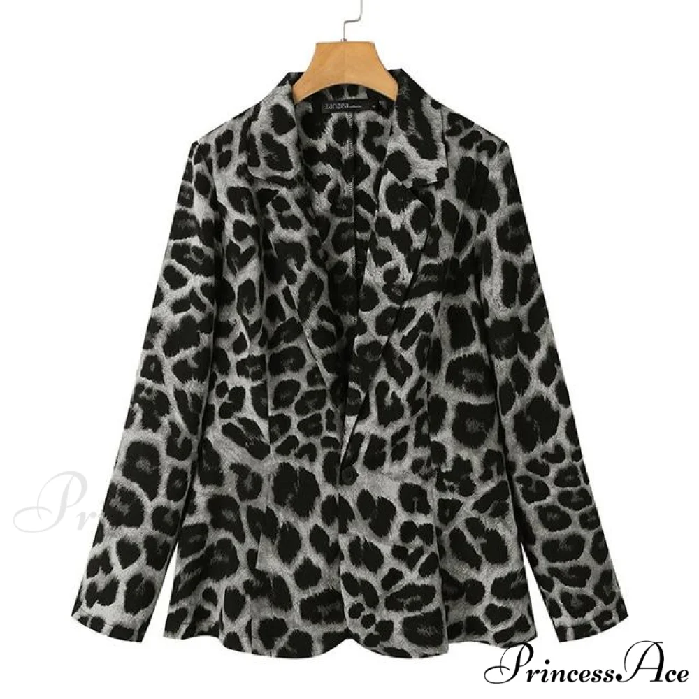 Fashion Ladies Office Leopard Lapel Blazer - Image 2