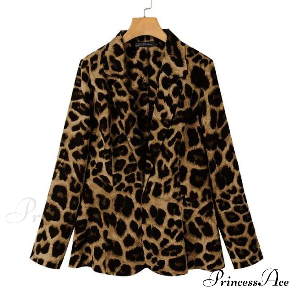Fashion Ladies Office Leopard Lapel Blazer - Image 3