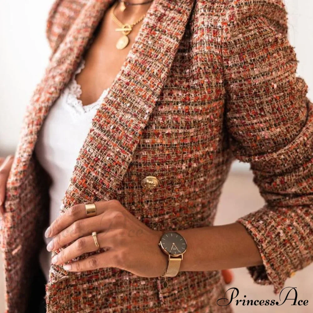 Lady Elegant Double-breasted Check Slim Long-sleeved Blazer - Image 2