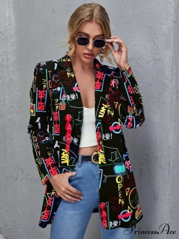 Irregular Printing Blazer - Image 11