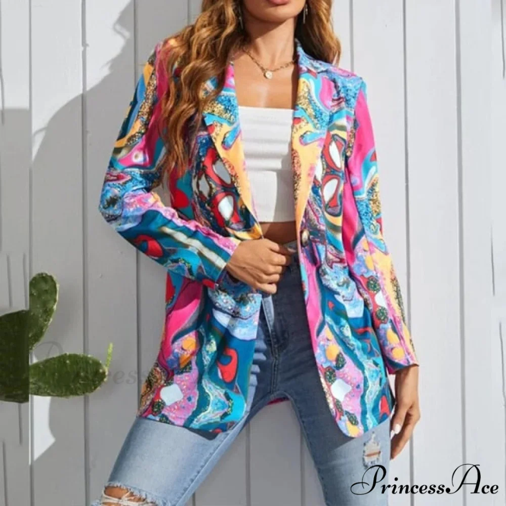 Irregular Printing Blazer - Image 12