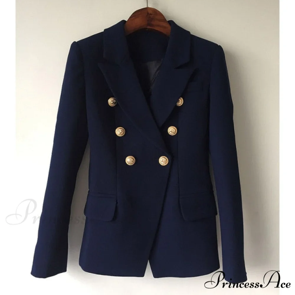Classic Double Breasted Metal Lion Buttons Blazer - Image 15