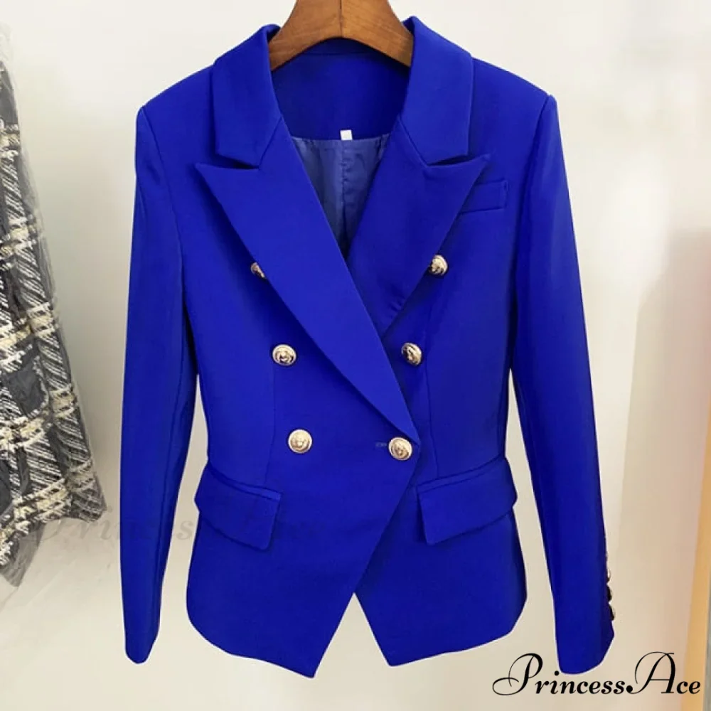 Classic Double Breasted Metal Lion Buttons Blazer - Image 4