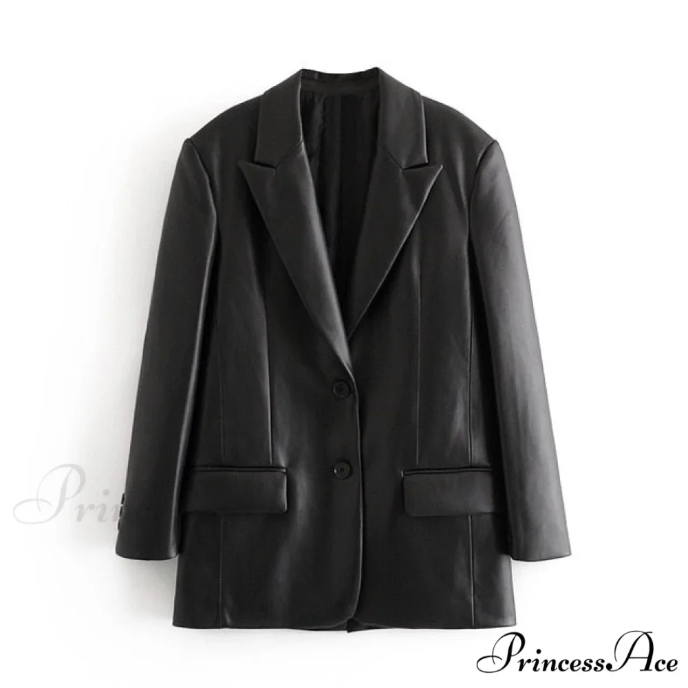 Long PU Faux Leather Blazers - Image 2
