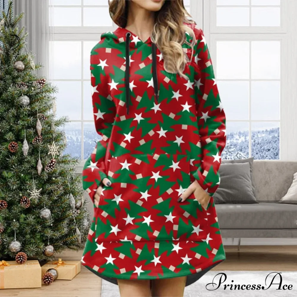 Casual Solid Printing Pullover Hooded Dresses - Image 3