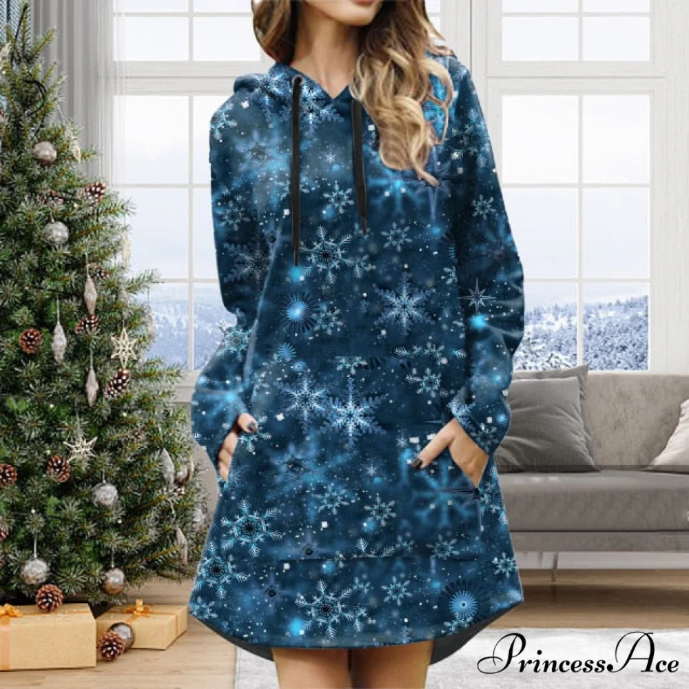 Casual Solid Printing Pullover Hooded Dresses - Image 4