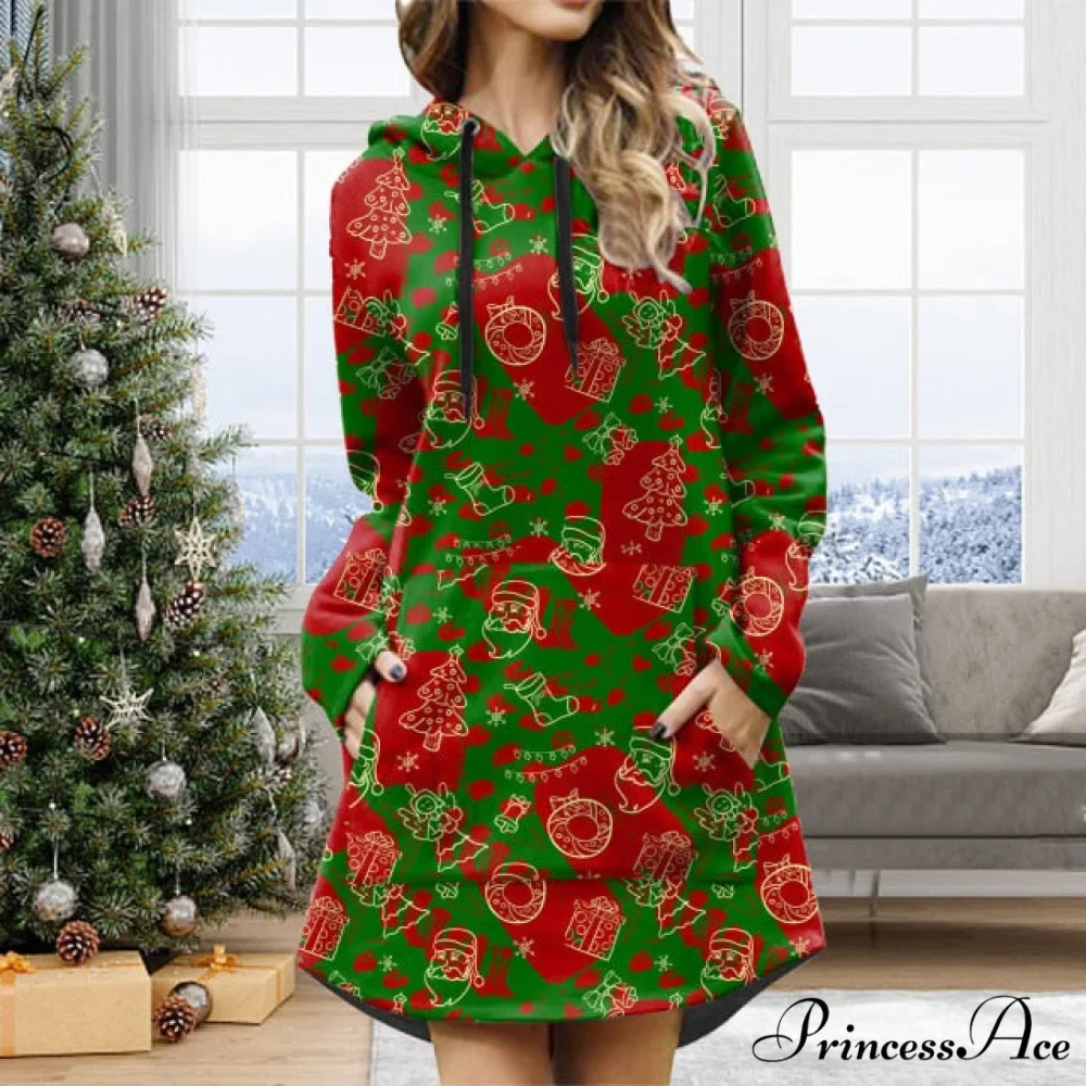Casual Solid Printing Pullover Hooded Dresses - Image 7
