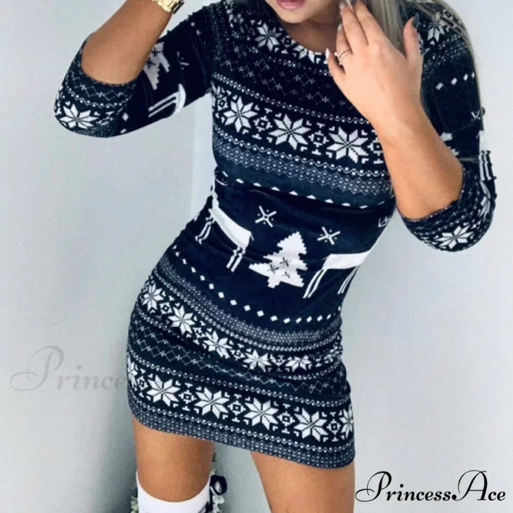 Christmas Snowflake Elk Print Dress - Image 11