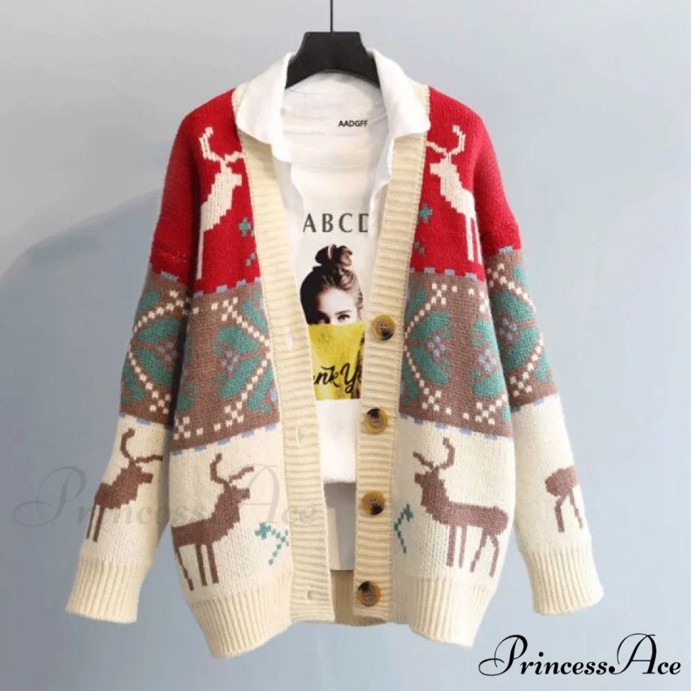 Fashion Deer Cartoon Print Sweater - Image 3