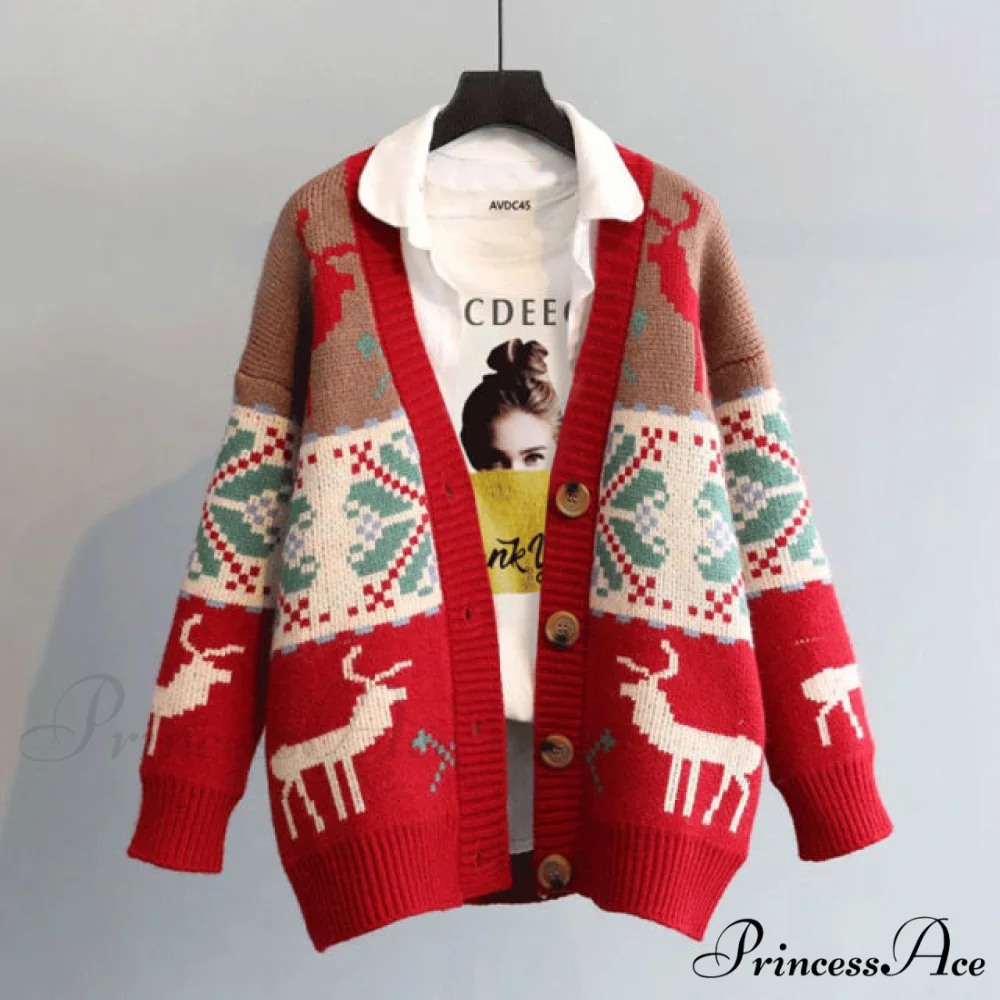 Fashion Deer Cartoon Print Sweater - Image 4