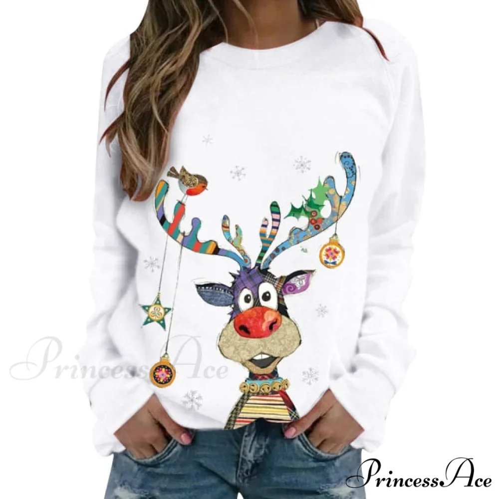 Women Casual Cartoon Print Long Sleeve Sweater - Image 3