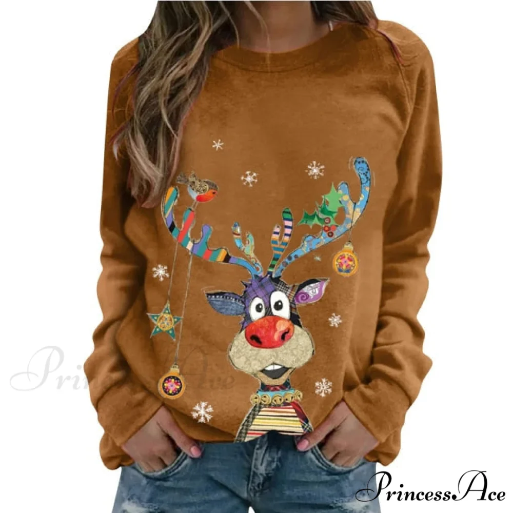 Women Casual Cartoon Print Long Sleeve Sweater - Image 4