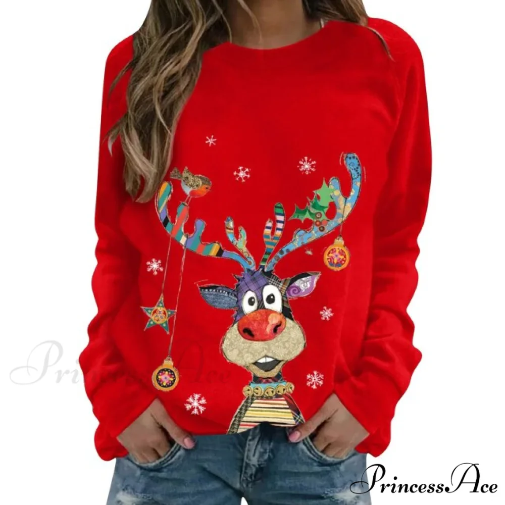 Women Casual Cartoon Print Long Sleeve Sweater - Image 5
