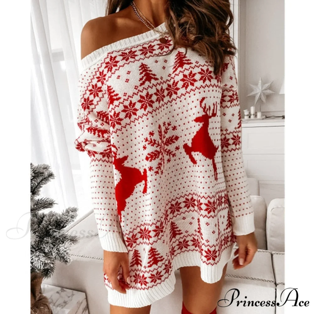 Christmas Snowflake Fawn Print Sweater Dress - Image 2