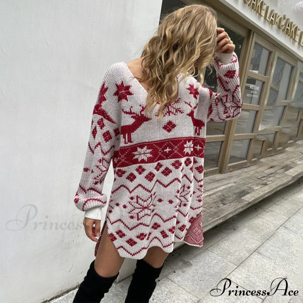 Casual O-Neck Long Sleeve Christmas Sweater Dress - Image 11