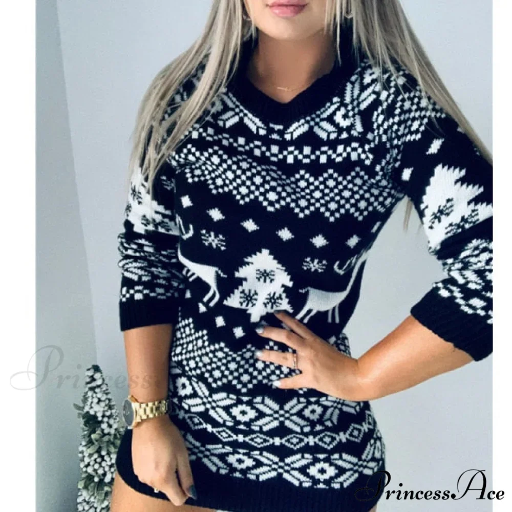 Christmas Deer Knitted Long Sleeve Sweater Dress - Image 2