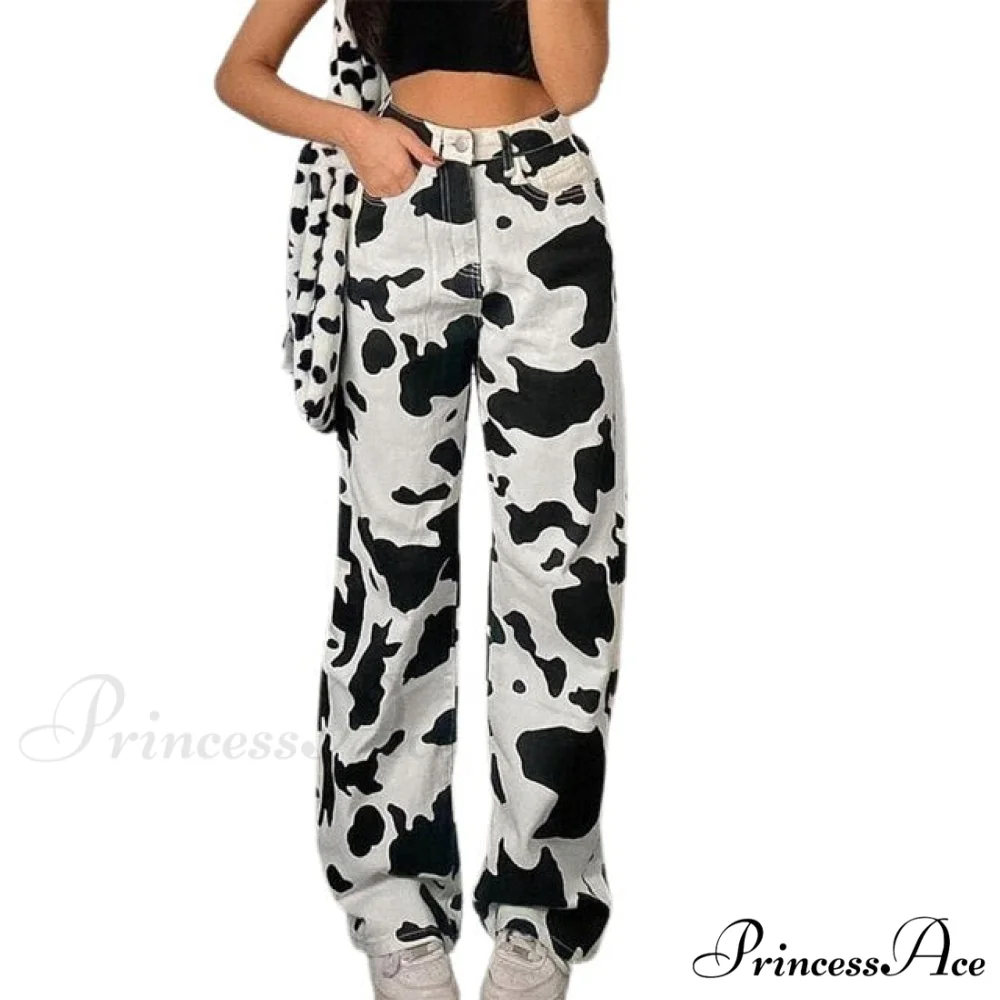 Streetwear Cow Print Baggy Jeans - Image 2