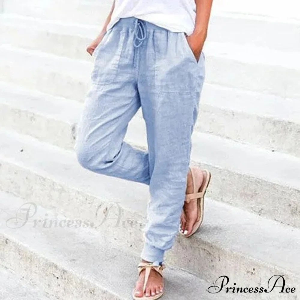 Casual Solid Elastic Waist Loose Pants - Image 3