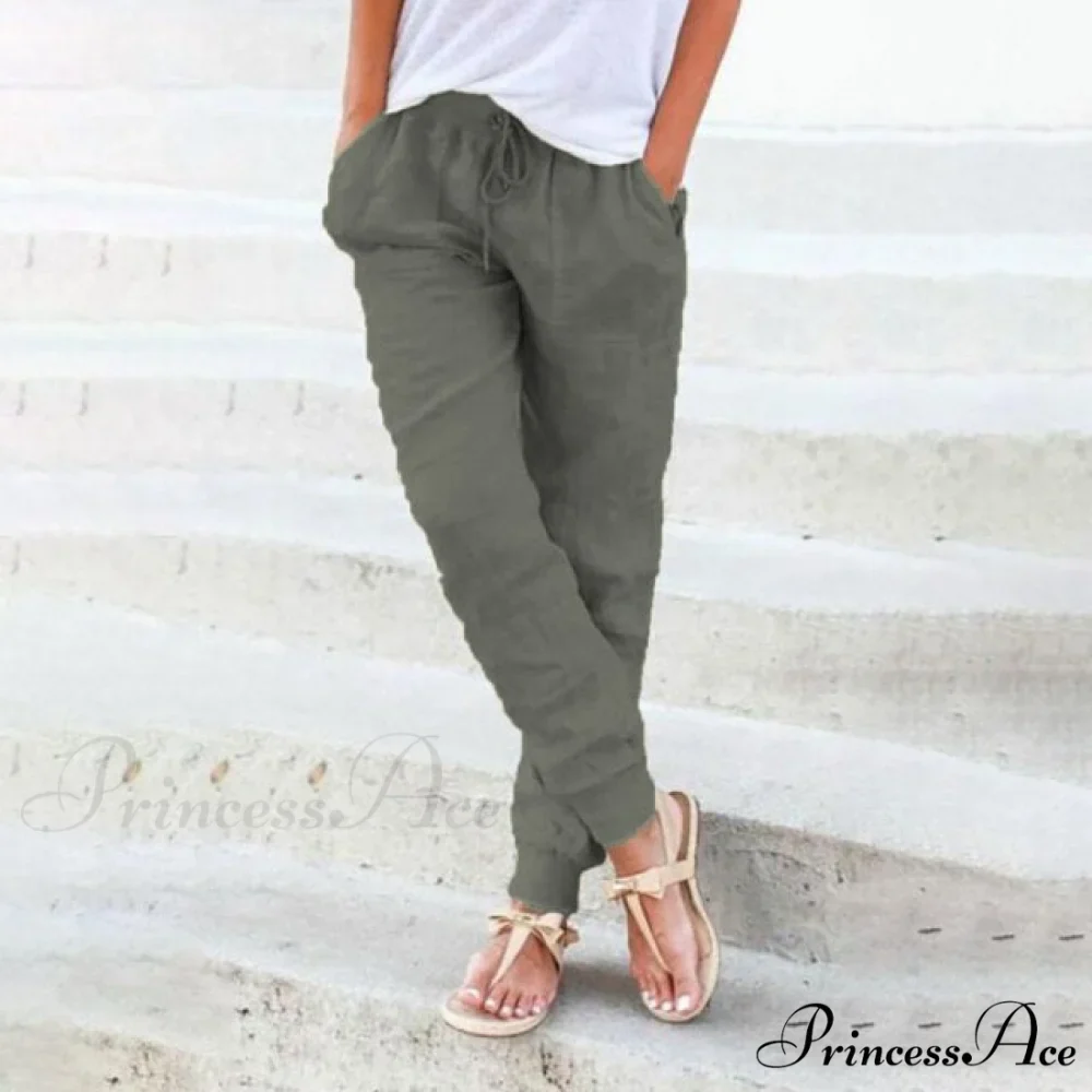 Casual Solid Elastic Waist Loose Pants - Image 4