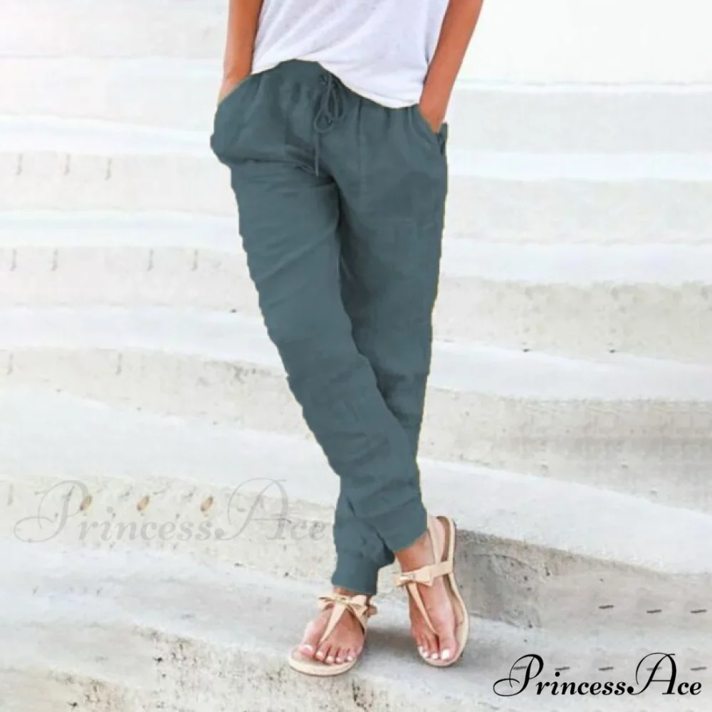 Casual Solid Elastic Waist Loose Pants - Image 5