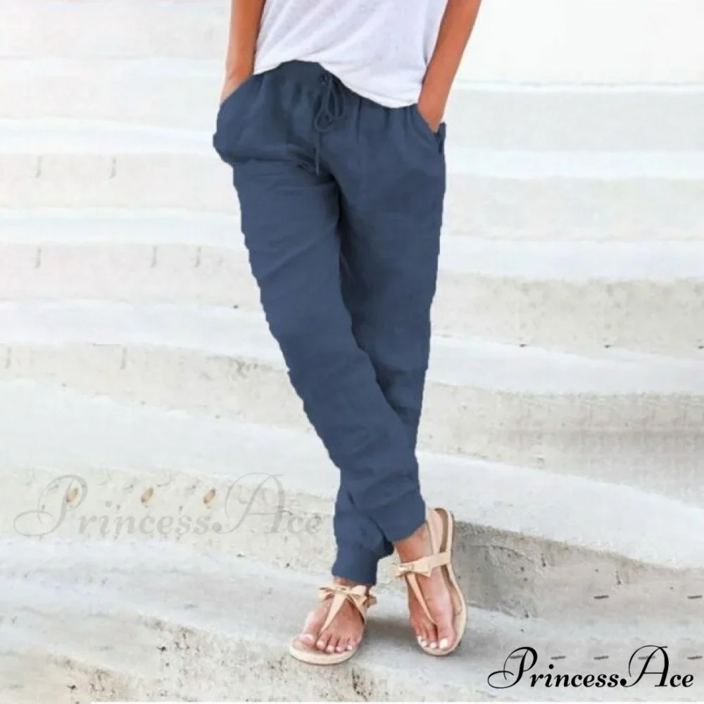 Casual Solid Elastic Waist Loose Pants - Image 6
