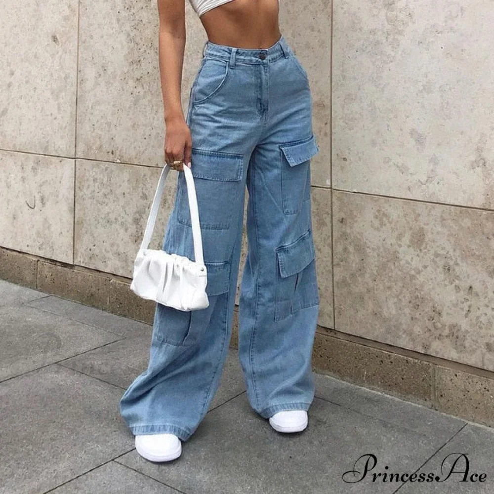Wide Leg Pants Large Pockets Baggy Jeans - Image 2
