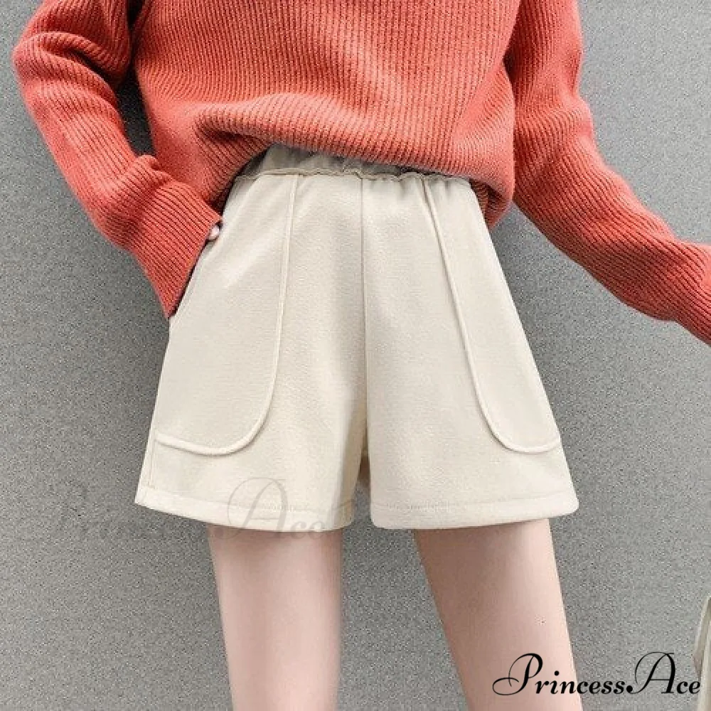 Fashion Solid Wide Leg Woolen Shorts - Image 11