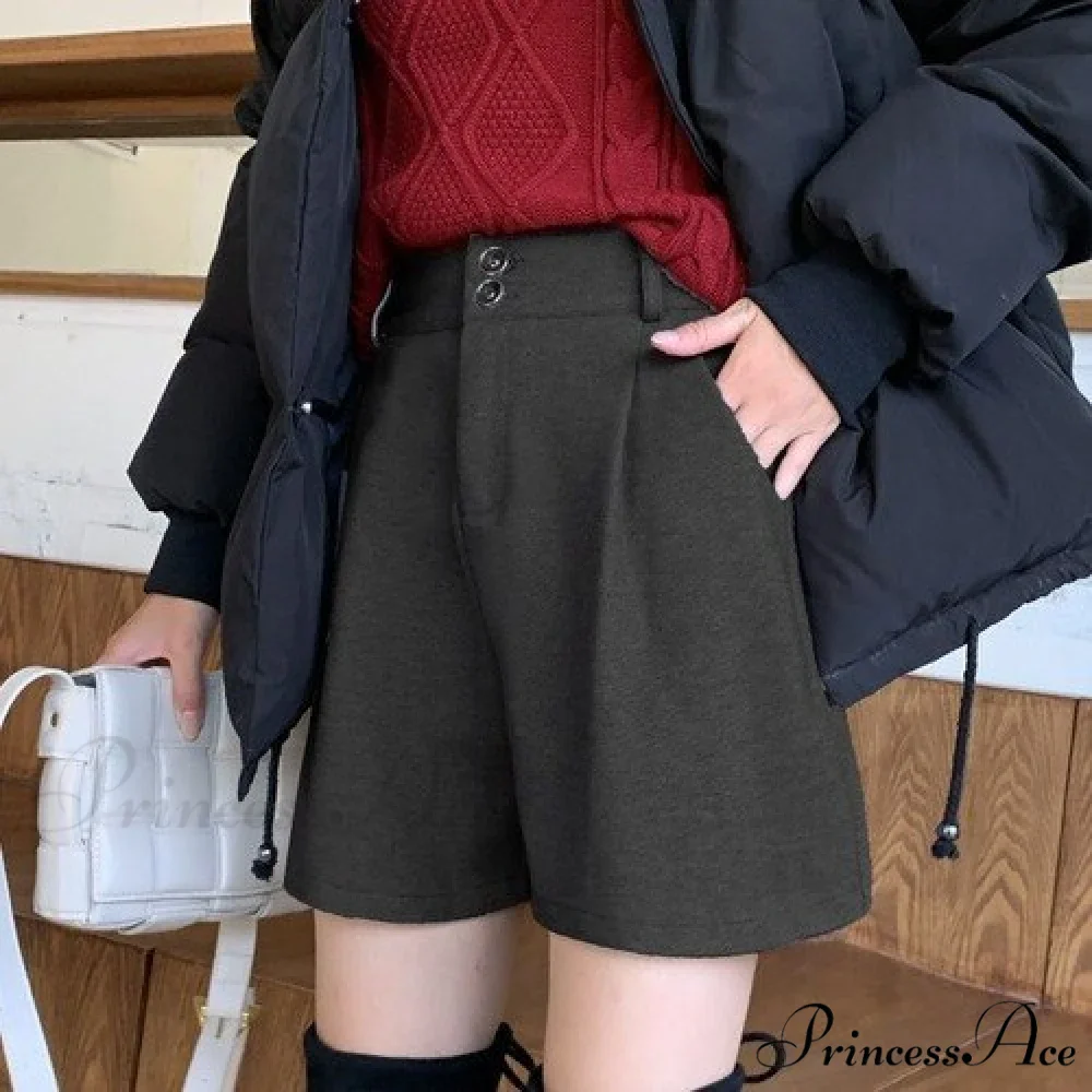 Fashion Solid Wide Leg Woolen Shorts - Image 12