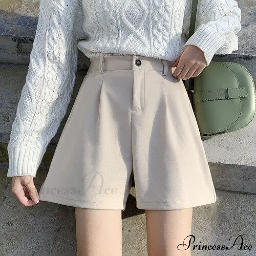 Fashion Solid Wide Leg Woolen Shorts - Image 2