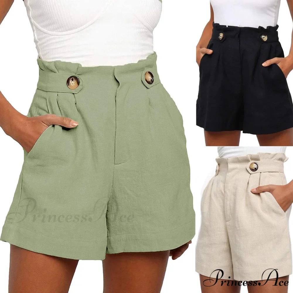 Casual High Waist Loose Cotton Hemp Shorts - Image 2