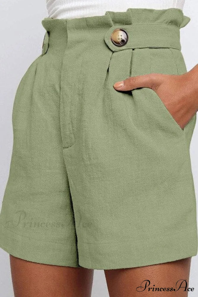 Casual High Waist Loose Cotton Hemp Shorts - Image 3